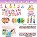 62PCS Disne Princess Party Supplies, Birthday Decorations Set Include Banner, Balloons, Backdrop, Cupcake Toppers, Tablecloth, Hanging Swirls for Kids Princess Theme Birthday Party