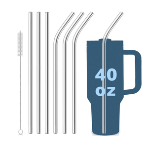 for Stanley Quencher 40oz Tumbler 6x Metal Stainless Steel Straws, 12inch Replacement Extra Long/Tall Straws for Stanley Cup 40oz Drinking Reusable Accessories (3x Straight & 3x Bent)