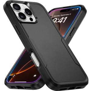 Designed for iPhone 16 Pro Case Black, Heavy Duty Protection Shockproof Anti-Scratch Cover Phone Case for iPhone 16 Pro 6.3 inch