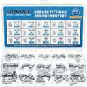 15Sizes Grease Fitting Assortment SAE and Metric Zerk Grease Fittings Kit 1/4 1/8 M6 M8 M10 Straight 45 90 Degree Zerks Nipples (Pack of 45Pcs)