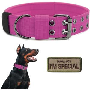 Tactical Dog Collar Military Adjustable Dog Collars Soft Nylon Training Collar with Patch Heavy Duty Metal Buckle Collars for Medium Large Dogs (Pink, XL)