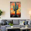 Cactus Wall Art Saguaro Picture Southwestern Art Arizona Desert Sunset Painting Wood Background Poster Succulent Boho Canvas Prints Living Room Wall Decor Framed (Cactus-13,16.00"x24.00") 24"L x 16"W