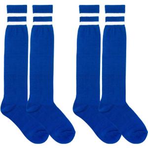 Medsuo 2 Pairs Kids Football Socks Aged 7-12 Knee High Breathable Soccer Socks Long Football Sport Socks for Kid Boy Girl (Blue)