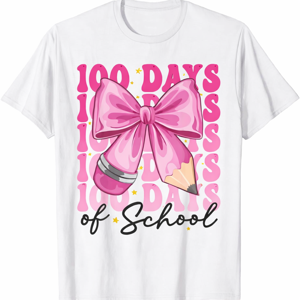 100 Days of School Girls Coquette Bow 100th Day of School T-Shirt, Size: 8-9 Years