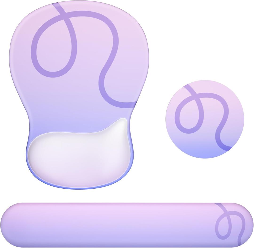 Ospelelf Keyboard Wrist Rest Set with Ergonomic Mouse Pad - 3-in-1 Memory Foam Support for Pain Relief, Office & Gaming with Coaster Purple