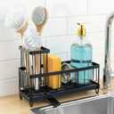 MyGift Modern Matte Black Metal Wire Sponge and Brush Holder Basket with Removable Drainage Tray  Kitchen Sink Caddy Organizer