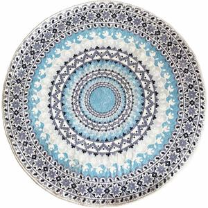 Faux Fur Boho Round Rug Round Area Rug Washable Rug Non-Slip Gray and Blue Small Round Rug Ultra Sofa Carpet for Living Dining Room Bedroom 3'x3' Round Blue/Multi