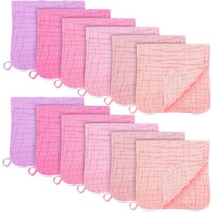 12 Pack Muslin Burp Cloths - Large 20" x 10", Ultra Absorbent 100% Cotton for Baby Drool and Messes - Soft, Gentle Baby Burp Rag for Boys & Girls -Pink, Purple, Sakura Series