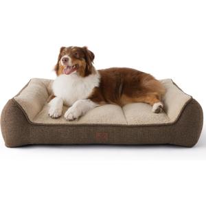 Bedsure Orthopedic Dog Beds Large Medium Sized Dog - Extra Thick Supportive Medium Dogs Bed with Waterproof Washable Cover, Comfort Pet Bed Sofa with Soft Plush Sherpa and Nonskid Bottom, Brown, 35"