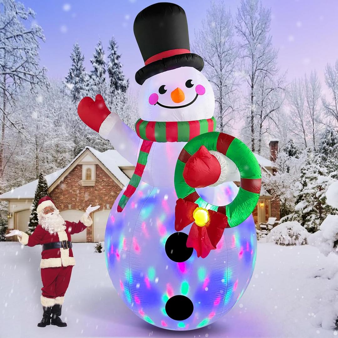 Danxilu 12 FT Giant Snowman Inflatable Outdoor Christmas Decorations Yard Built-in Rotating LED Lights, Huge Christmas Inflatables Snowman Blow ups Xmas Decor for Outside Lawn Garden Holiday Winter