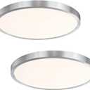 14 Inch Flush Mount Ceiling Light Fixture, Slim Dimmable Flush Mount Light for Kitchen, Laundry, Metal and Glass, Low Ceiling, Brushed Nickel, 26W, 3000K, 2 Pack