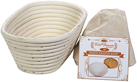 Saint Germain Bakery Premium Round Bread Banneton Basket with Liner - Perfect Brotform Proofing Basket for Making Beautiful Bread (10 inch Oval)