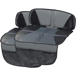 Car Seat Protector - Seat Protection Mat - Thick Padding - Durable, Waterproof Fabric, Leather Reinforced Corners & 3 Pockets for Handy Storage (2 Pack) Gray
