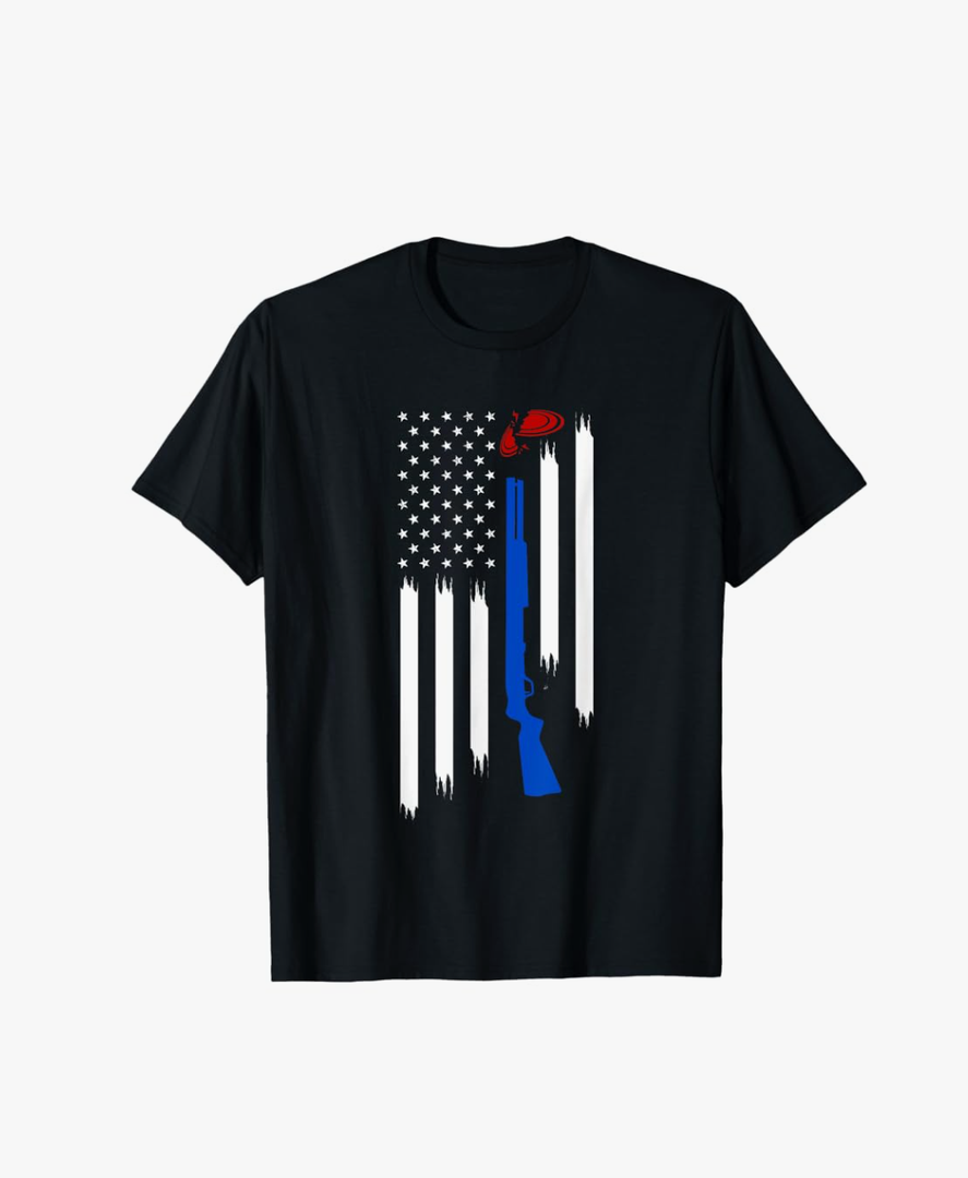 Patriotic Skeet Trap Clay Pigeon Shotgun Shooting USA Flag T-Shirt XXL