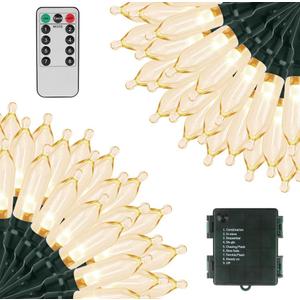 Green Convenience Christmas Lights 105ft 300 LED Battery String Lights with Timer Memory Function or Battery Powered Waterproof String Light for Indoor Outdoor Decoration