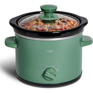 COOK WITH COLOR 2QT Mini Electric Round Slow Cooker - Adjustable Settings, Removable Stoneware Pot, Tempered Glass Lid, Dishwasher Safe, Cool-Touch Side Handles, Dark Sage