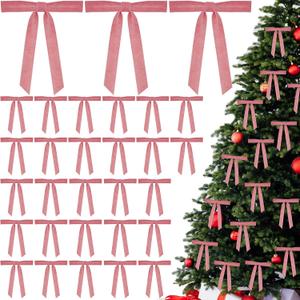30 Pcs Christmas Velvet Wreath Bow, 5 x 7 Inch Vintage Velvet Ribbon Bows Rustic Crafts Gift Bows for Indoor Outdoor Wreaths Garland Holiday Xmas Tree Wrapping Crafts (Pink, Width of 1")
