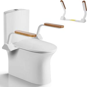 Toilet Safety Rails for Elderly, WICHEMI Toilet Rails for Seniors Adjustable Handicap Toilet Seat with Foldable Wooden Handles Heavy Duty 480LBS Toilet Assist Rails for Seniors, Handicap, Pregnant