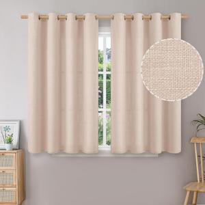 BGment Short Curtains for Bedroom,54 inch Length Faux Linen Curtains for Small Window Grommet Non-See Through Privacy Light Filtering Burlap Textured Kitchen Window,2 Panels,52 x 54 Inch,Light Peach