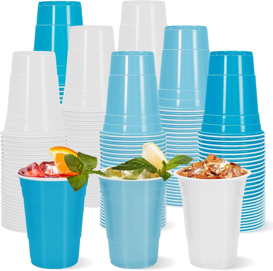 Whaline 60Pcs Colored Plastic Cups 16oz Blue White Plastic Cup 3 Colors Disposable Cup for Bride Baby Shower Birthday Winter Party Supplies
