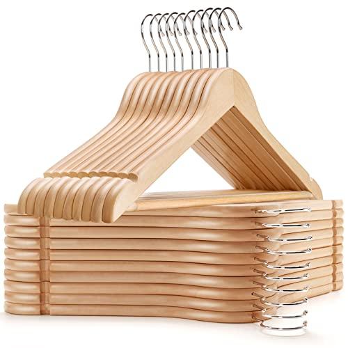 Amber Home 20 Pack Wooden Coat Hangers, Natural Wood Suit Hangers with Non Slip Pant Bar, Clothes Hangers for Shirts, Jackets, Dress, Pant (Natural, 30)