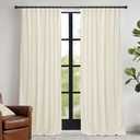 RYB HOME Ivory Velvet Curtains - Super Soft Bedroom Back Tab Window Curtains & Drapes Energy Efficiency Boho Decor for Living Room Home Office, W 52 x L 90, 2 Panels