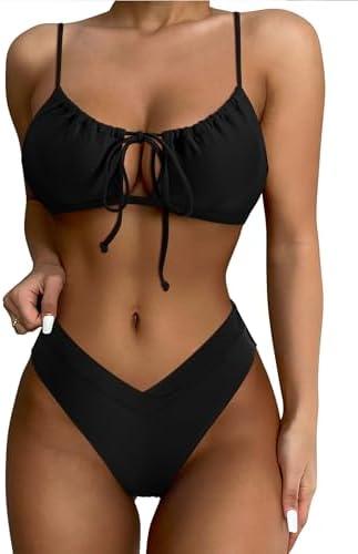 SUUKSESS Women High Waisted String Bikini Sets Sexy Two Piece Cutout Swimsuits, Size: L