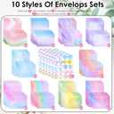 320 Packs Watercolor Stationery Paper and Envelope Set, (100 Double Sided Stationary Writing Papers+100 Matching Envelopes+120 Round Dot Sticker) 10 Design, Pen Pal Supplies (5.5 x 8.25 Inch)