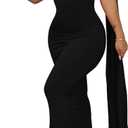 Sexy Elegant Evening Gown for Women Long Backless Formal Ball Gown Dress for Parties One Shoulder Maxi Cocktail Galas (Large, Black)