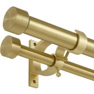 Lwiiom Brass Double Curtain Rods 72 to 144 Inches (6-12 Feet),1-Inches Front and 5/8 Inches Back Adjustable End Cap Double Window Drapery Rod for Drapes and Curtains