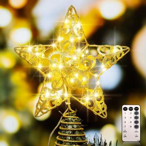 Christmas Star Tree Topper, 40 LED Star Tree Topper with Remote Control 8 Mode Lighting Christmas Tree Decorations LED Light for Indoor Home Decor, Gold