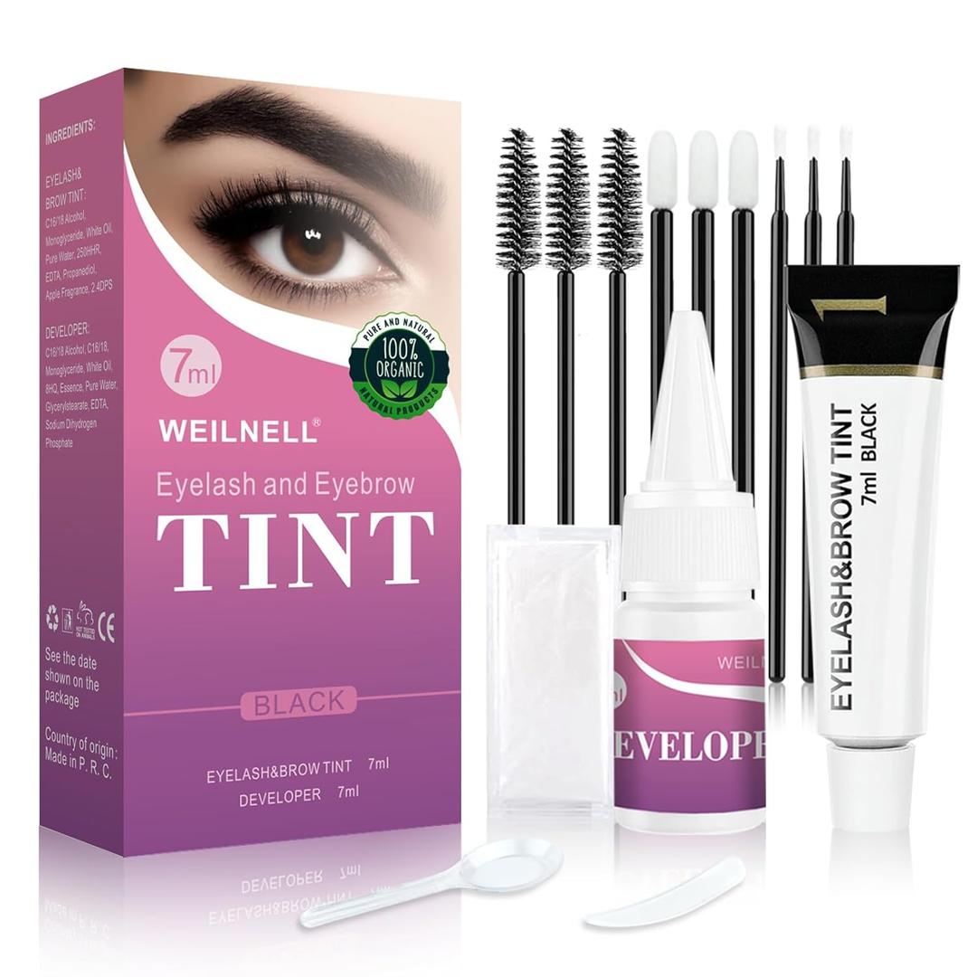Eyelash & Eyebrow Color Kit, Professional Instant Black Lash & Brow Color Kit, Eye Lash & Eye Brow Coloring Set with Natural Bushy Results, Easy to Use & Salon Beauty at Home 7ml Black