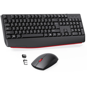 Wireless Keyboard and Mouse Combo-Full Size QWERTY Layout 2.4G Stereo Keycap Ergonomically Designed Mechanical Keyboard Set for Windows, PC,Laptop, Notebook,Computer with USB-A&USB-C 2-in-1 Receiver
