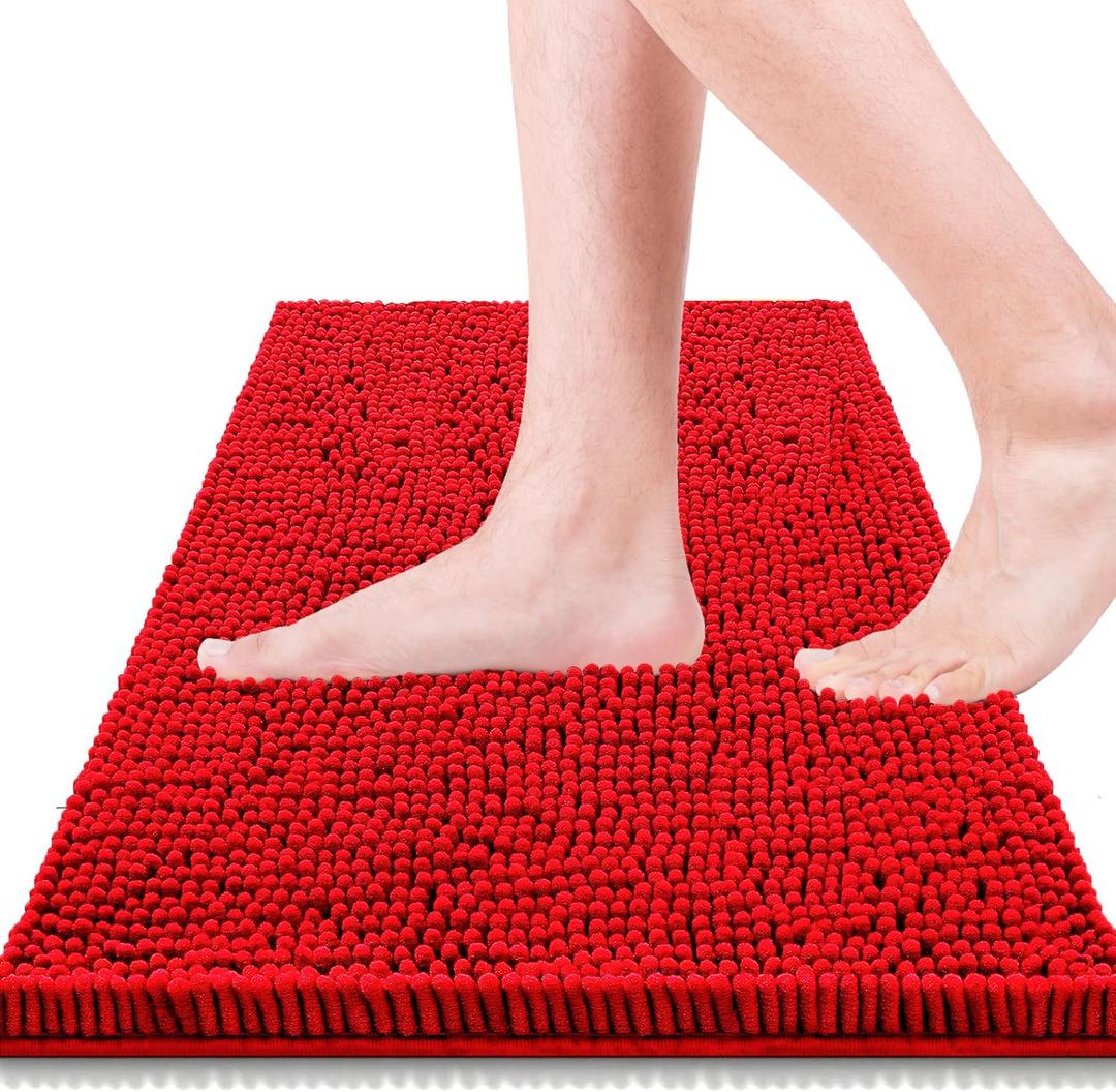 Flotstiga Bathroom Rugs 47x20, Super Absorbent Soft, Thick, Machine Washable Chenille Bath Mat, Non Slip Toilet Floor Rug, Bath Mats for Bathroom Floor, Home Decor Accessories, Red