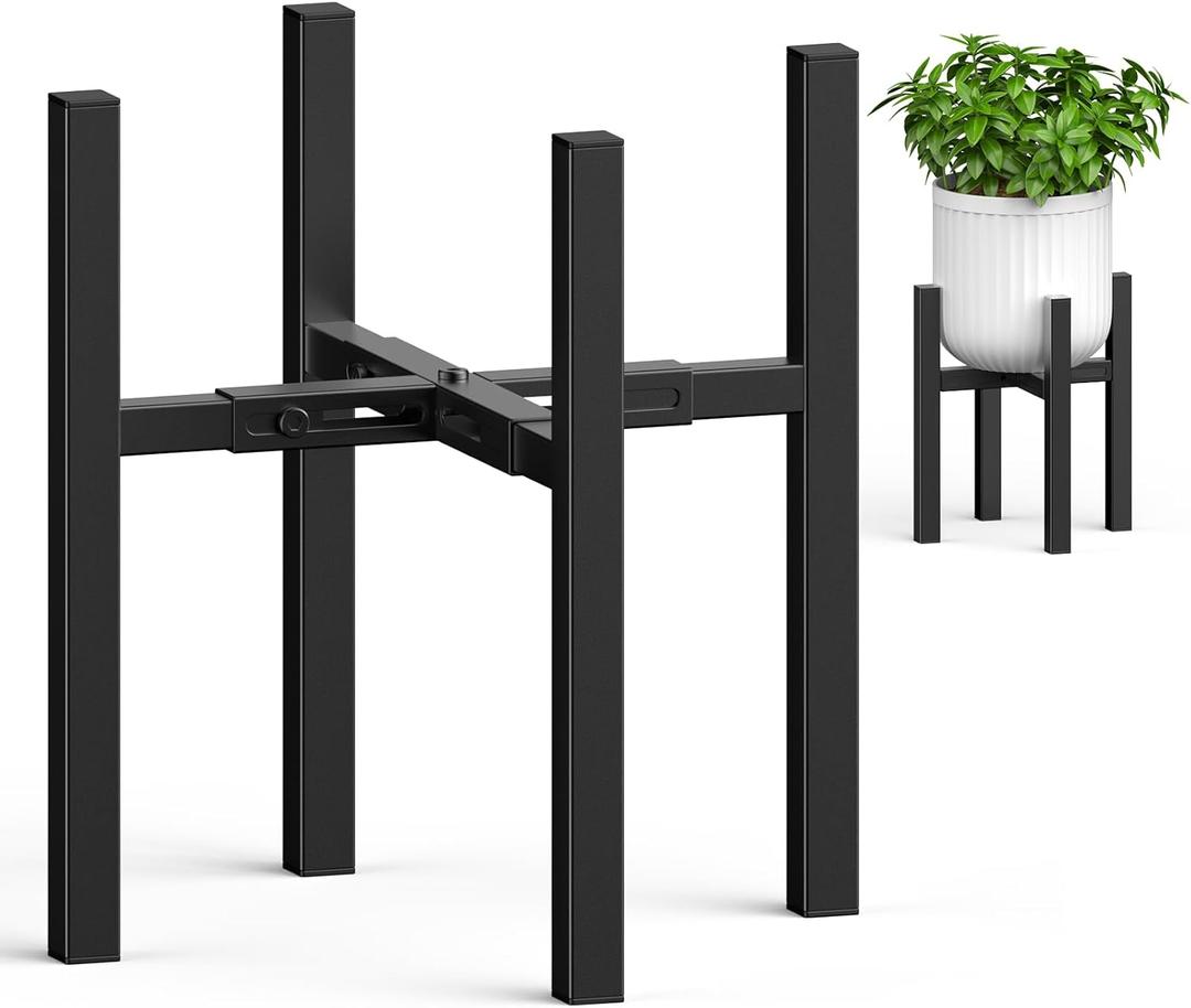 ROSSNY Plant Stand for Indoor and Outdoor: Adjustable Width Fits for 8-12 Inch Pots - Metal Heavy Duty Plant Stand Holder Up to 200lbs, 14.2 Inch Single Tier Planter Stand, Black, 1 Pack (Without Pot)