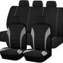 AUTOKING Gray Car Seat Covers Full Set - Universal Fit Polyester Fabric Seat Protectors for SUV/Truck/Van/Sedan, Airbag Compatible (Black Gray)
