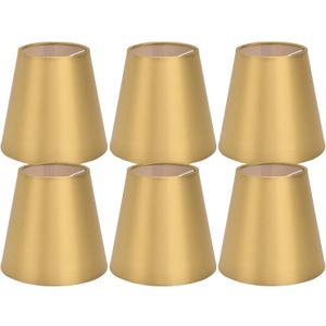 Set of 6 Small Lamp Shades, Clip on Drum Lamp Shade for E14 Bulbs, Gold Fabric Lampshade Replacement for Table Floor Wall Ceiling Chandelier Lamps, 3.7x5.6x5.1inch