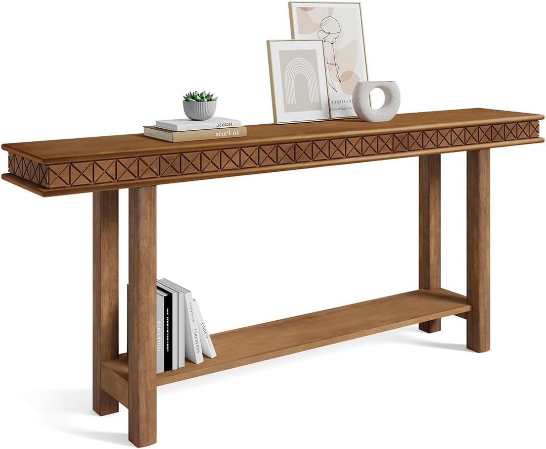 LITTLE TREE 70.9-Inch Narrow Long Console Table, Vintage Solid Wood Entryway Table with Storage Shelf, Sofa Table Behind Couch for Living Room, Foyer, Hallway