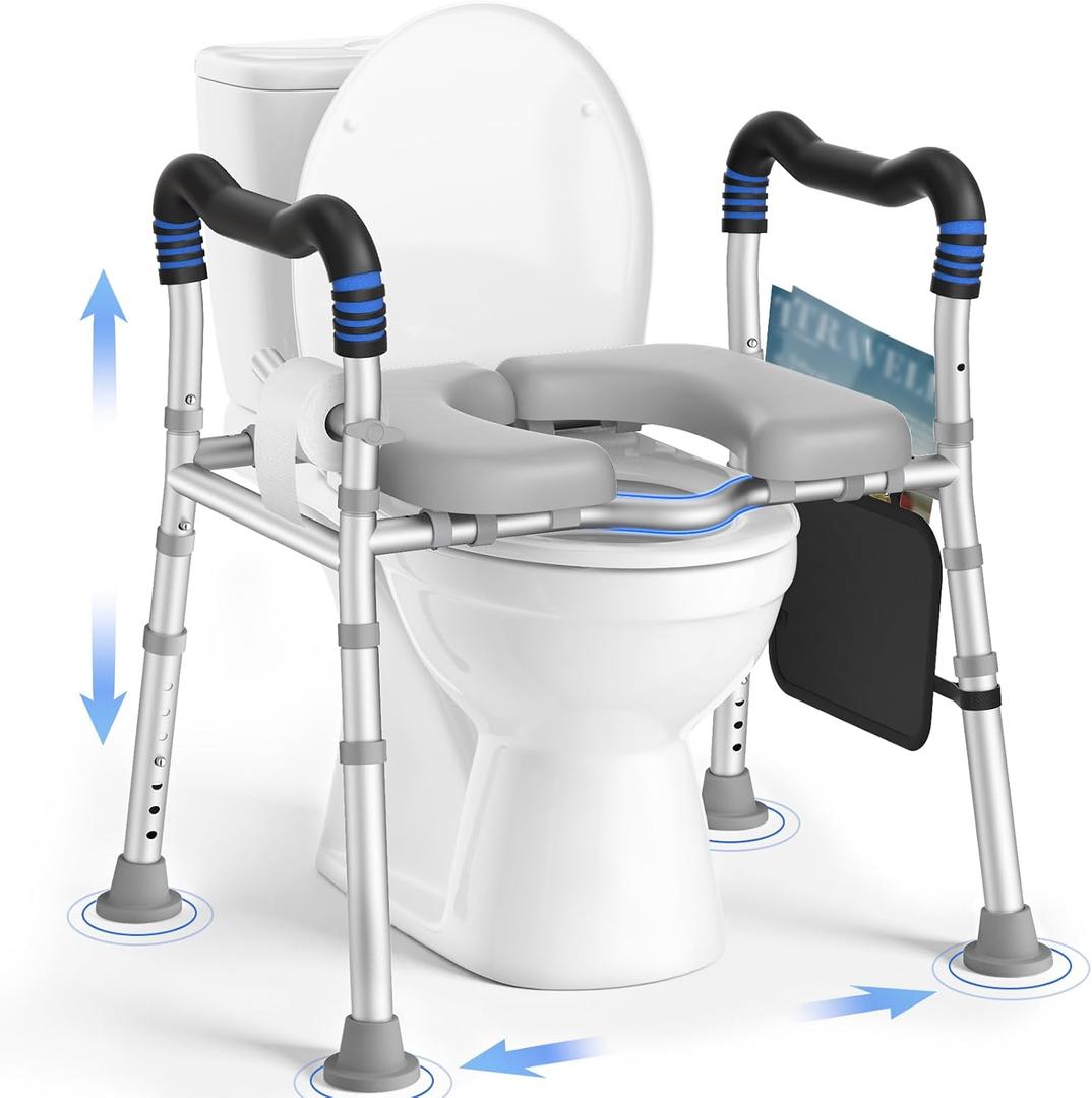 KingPavonini Toilet Seat Risers for Seniors, Raised Toilet Seat with Handles with Adjustable Height & Width, Soft Padded Seat, Elevated Toilet Seat Riser, Load 500lb, Fit Any Toilet