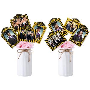 8PCS Graduation Party Decorations,Black & Gold Double-Sided Class of 2025 Graduation Photo Centerpieces for Tables, Table Toppers, High School College Grad Party Favors Supplies