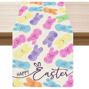XCHI Colorful Watercolor Cute Bunny Rabbits Easter Table Runner Table Decoration for Party Home Kitchen Dining Holiday Decor 13x90 Inch