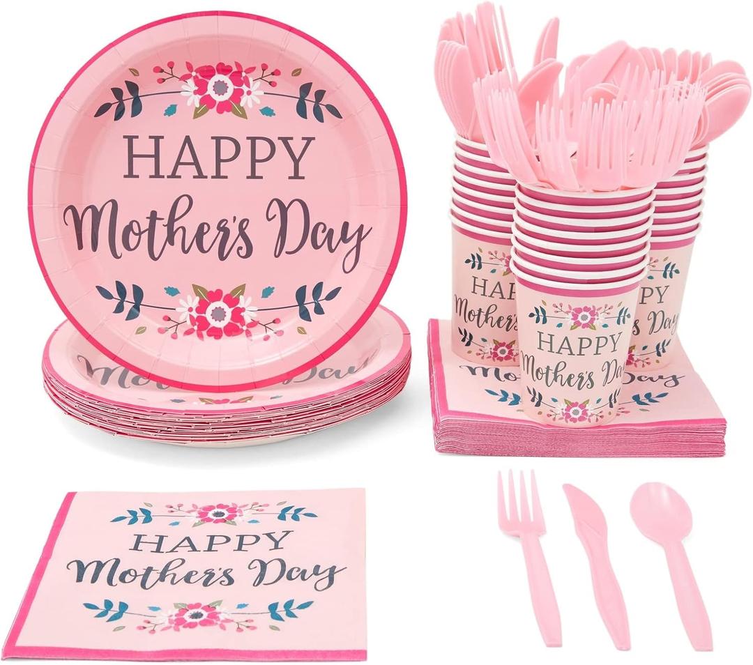 Happy Mother's Day Party Dinnerware Set (Serves 24, 144 Pieces)