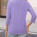 ORANDESIGNE Women's Button Down T Shirts 3/4 Sleeve V Neck Tops Casual Summer Ladies Tees (Purple) XXL