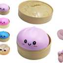 Dumpling Squishies Toy, Giant Glitter Dumpling, Colorful Dumplings Stress Balls Fidget Sensory Toy,Soft Squeeze Decompression Dough with Food Steamer, Stretchy Desk Toys (Purple)