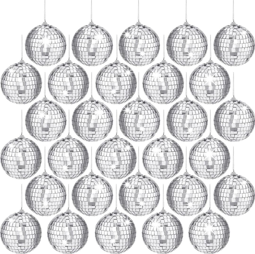 30 PCS Mirror Disco Balls,2 Inch Silver Reflective Mirror Ball,Hanging Ball Ornament for Christmas Tree,Home Stage Club Party Decoration