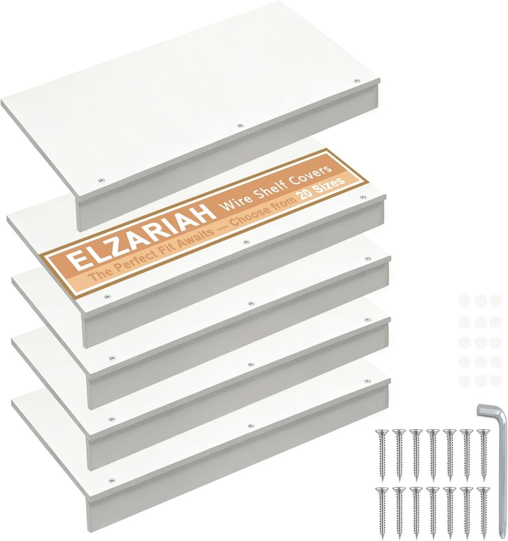 Wire Shelf Covers, 5Pcs Wire Rack Covers for Pantry, Wood Pantry Shelf Cover for Wire Shelving Closet Kitchen Bathroom, White, 20" Wx16 Dx2.5 H