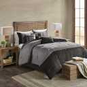 Madison Park Boone Cozy Comforter Set, Faux Suede, Deluxe Hotel Styling All Season Down Alternative Bedding Matching Shams, Decorative Pillow, King (104 in x 92 in), Rustic Grey 7 Piece Dark Grey 7pcs