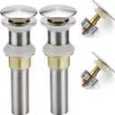 Rockgoya Bathroom Sink Drain, 2 Pack Drain Stopper Bathroom Sink Without Overflow, Pop Up Drain Assembly with Detachable Strainer Basket, Built-in Anti-Clogging Strainer, Stainless Steel Brushed Nickel