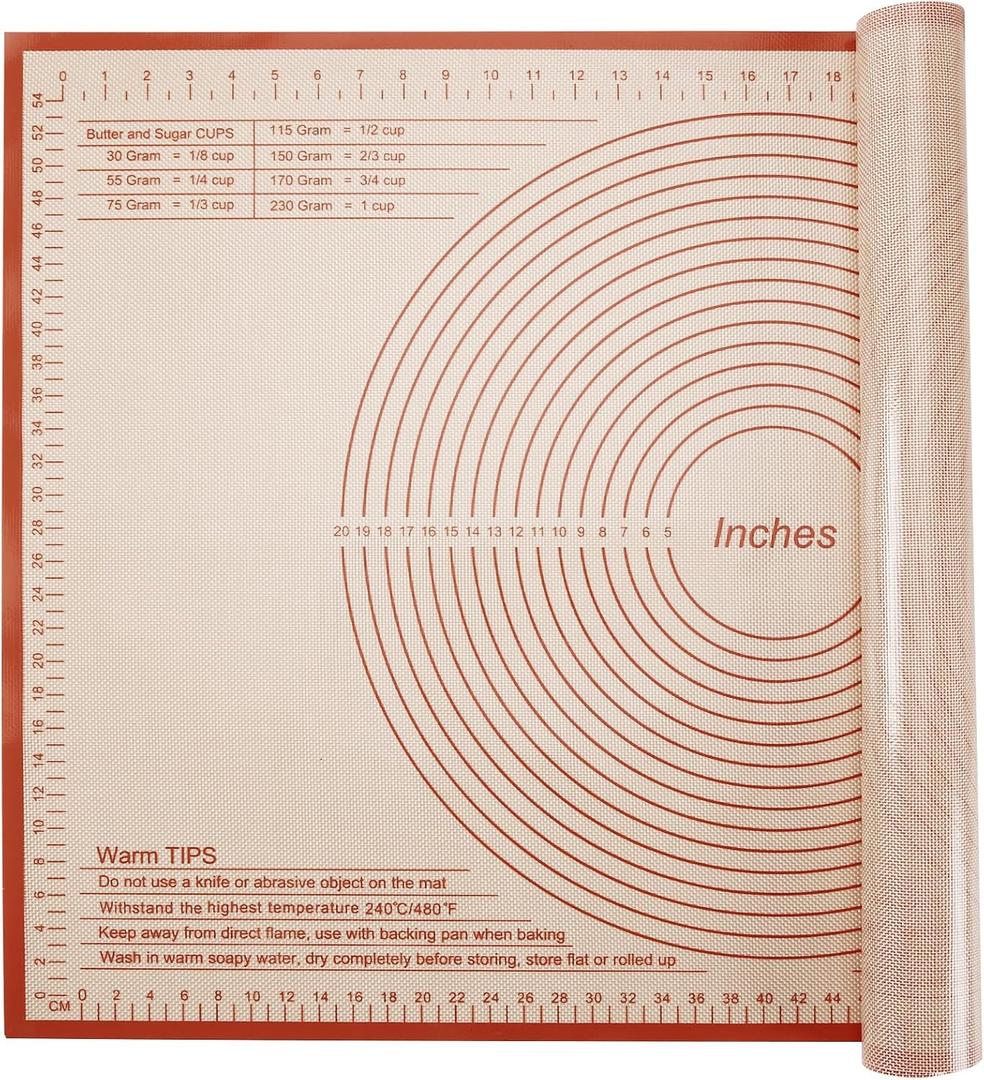 Silicone Pastry Mat 36x24 Inch Nonstick Baking Mat -Perfect for Dough, Pastry, Dough Rolling, Kneading Board, Pie Crust, Fondant, Pasta/Pizza, Kitchen Counter Mat (Red)