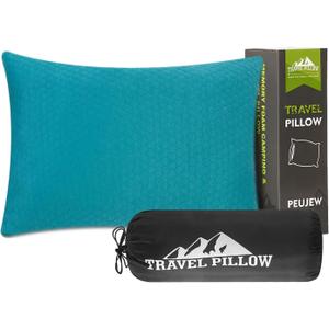 Camping Pillow Small Shredded Memory Foam Pillow, Travel Pillow Breathable and Soft, Suitable for Backpacking Hiking, Airplane and Car (S-16 x 12 Inch, Turquoise Blue)